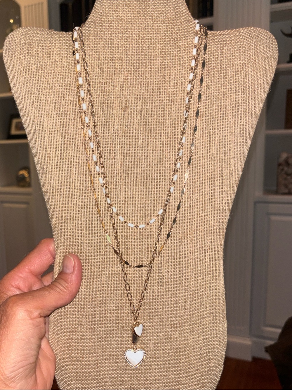 Park Lane 3-in-1 Layered Gold Necklace with White Heart Pendants - Women Jewelry